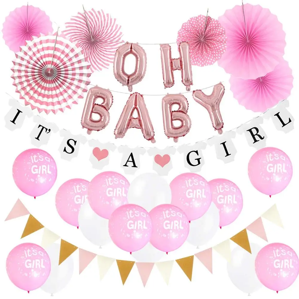 Украшения для будущей мамы фольгированный воздушный шар Oh Baby it a Boy баннеры бумажные веера треугольные флажки печатные воздушные шары свадебной вечеринки