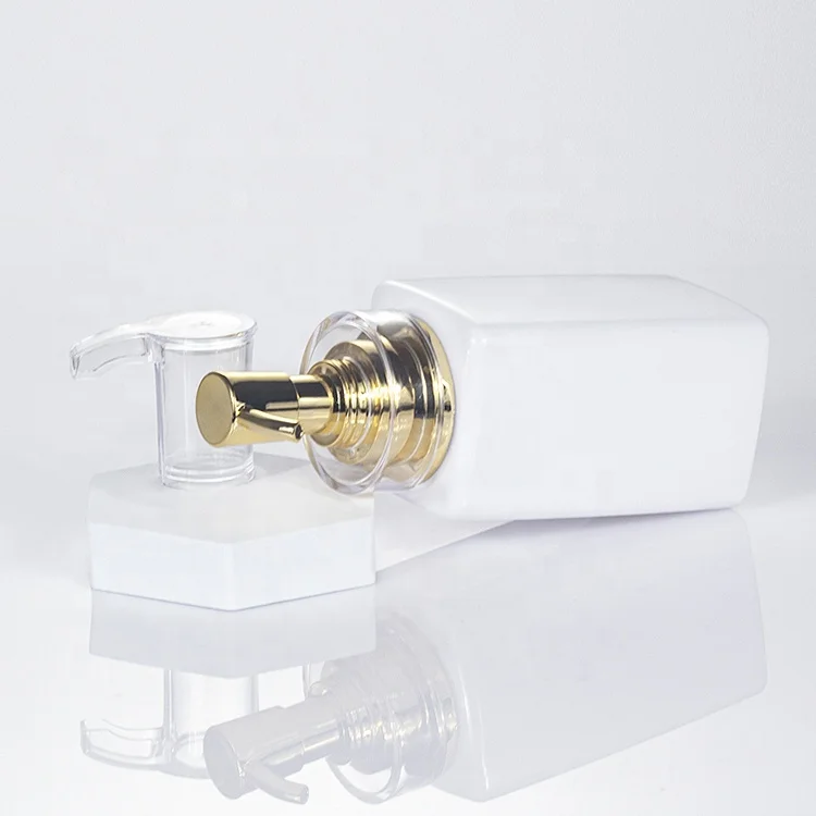 300ml 500ml 750ml 800ml luxury empty airless white square cosmetic body lotion pet plastic 500ml shampoo bottle with gold top