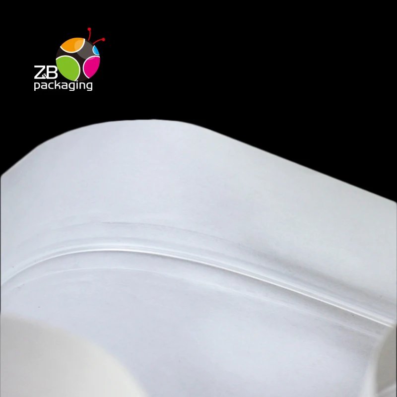 Popular square window no printing logo plastic flat bottom stand up white kraft paper zipper bag without valve