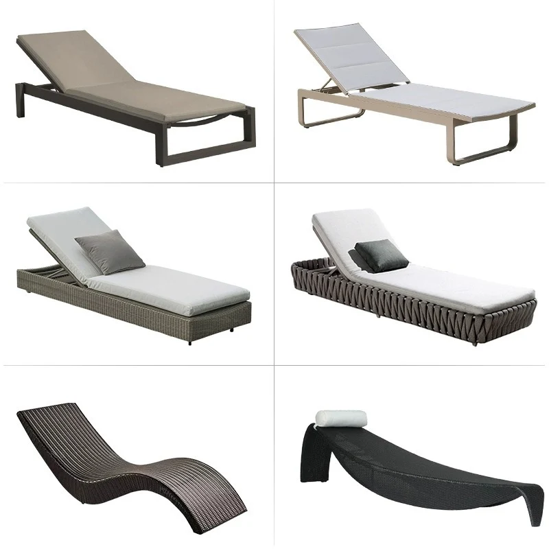 Y171D Outdoor rattan lounge chair ottoman   Recliner waterproof cushion beach garden balcony lounge deck chairs