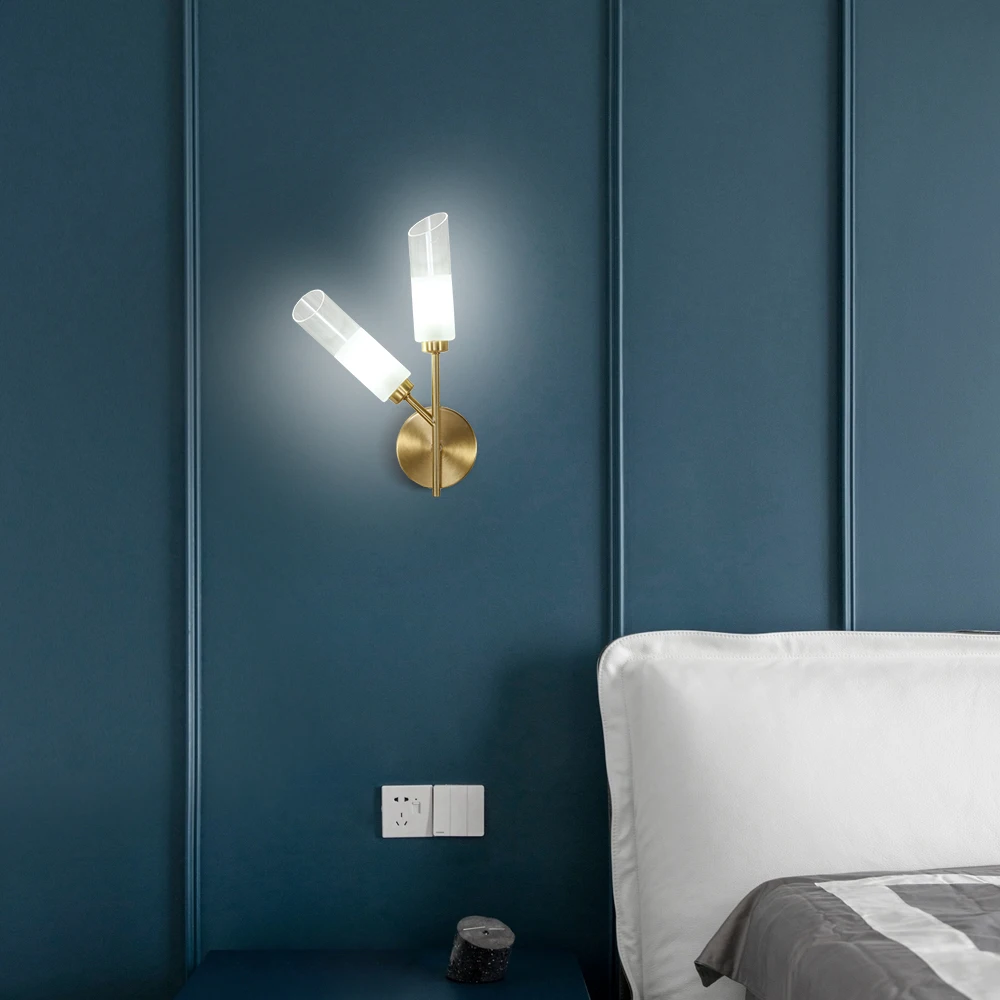 Wholesale Modern Gold Glass Material Hotel Wall Lamp Indoor 2 Light Wall Sconces