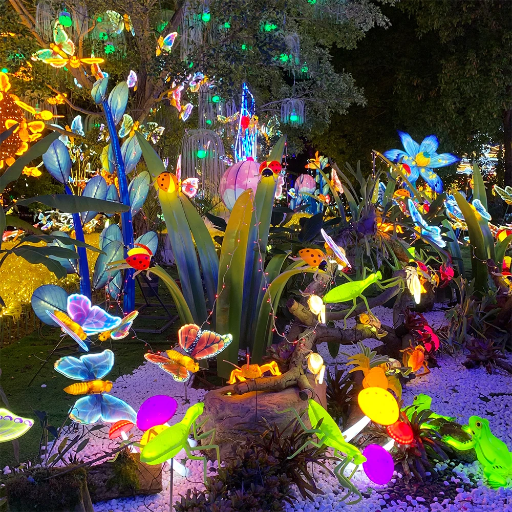 Decorative lighting christmas decorations moving park event open and close standing floor led dynamic butterfly lamps decor