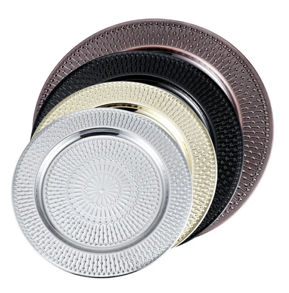 304 Stainless Steel charge plate Thin Dragon Ball Plate for Dining Wedding Party Wholesale Tray Serving Metal Plated Round