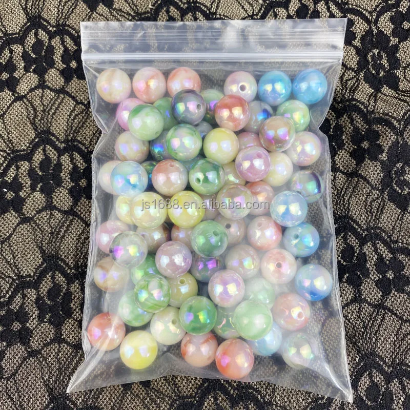 16mm DIY plated UV tie-dye color candy round acrylic beads for jewelry making pen beads bulk accessories wholesale