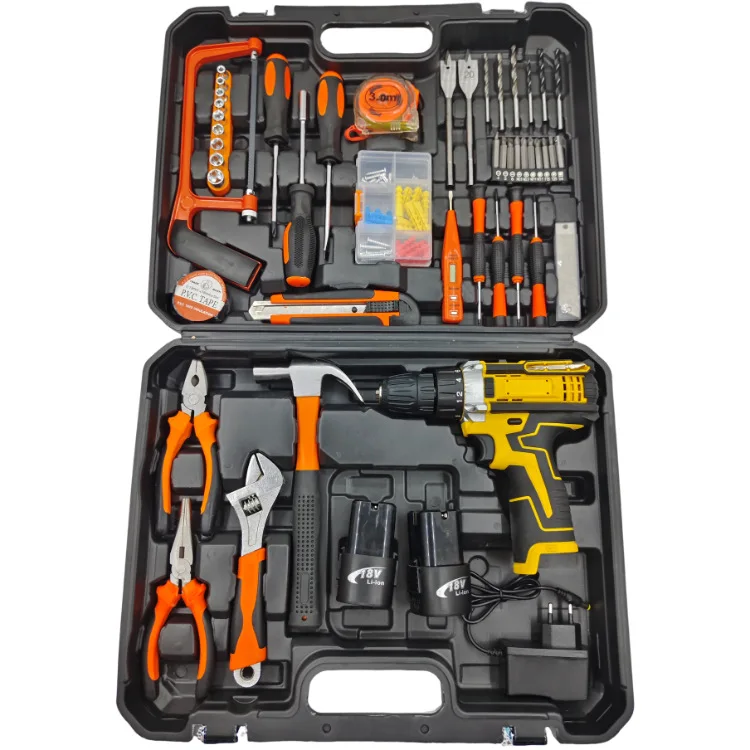 Home Use Multi-Function Cordless Electric Tools Set Lithium Battery Powered Hand Drill Screwdriver Impact Feature Industrial