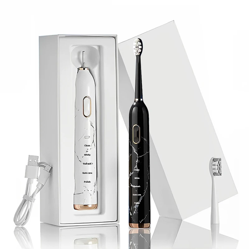 Аккумуляторная электрическая зубная щетка LULA от производителя с мраморным камнем для взрослых мягкая TYPE-C ABS черный белый IPX 7 LP034640