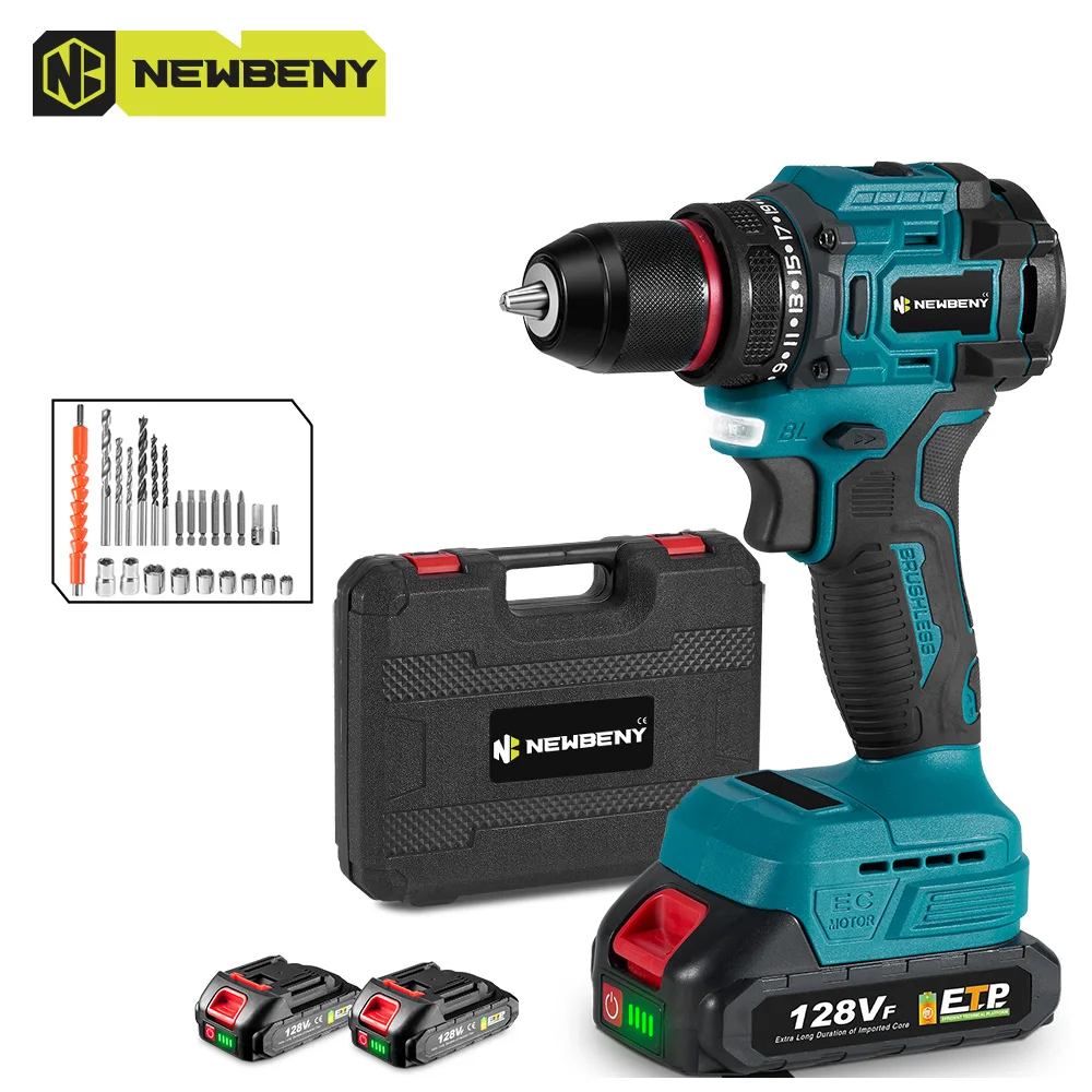 Newbeny 18V 10mm Electric Brushless Power Drill Cordless Screwdriver Impact Drill For makita 18v battery