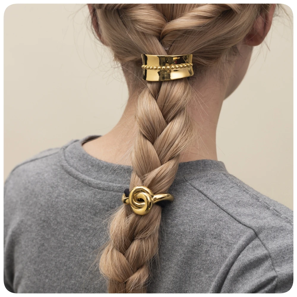 18K Stainless Steel Hair Ties Spiral Dome Waterproof Rectangle Square Framed Together Arch Hair Accessories Pony Cuff For Women