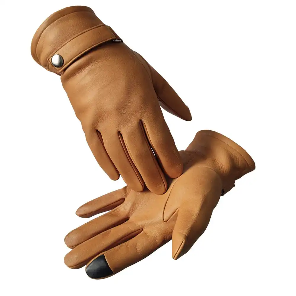 Factory Custom High Quality Men Touch Screen Car Driving Genuine Deer skin Unlined Leather Gloves