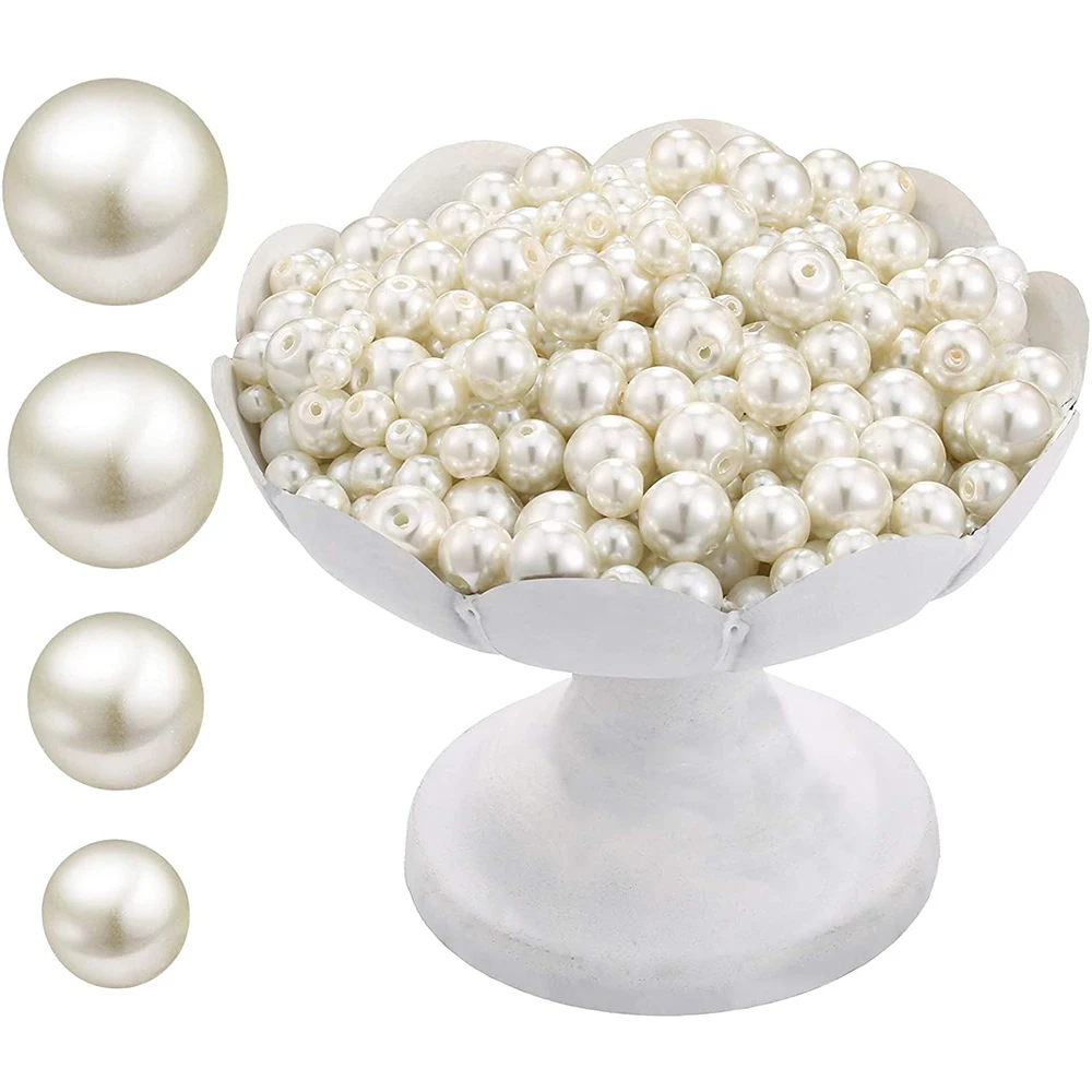 Craft Kit Ivory White Artificial Pearl Beads DIY Set Include Stretchy Crystal Cord 4 Pieces Beading Needles for Jewelry Making