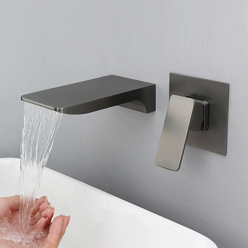 Hot Cold Waterfall Cascade Brass Mixer Tap Single Handle Brushed One Handle Brass Wash Basin Faucet for Bathroom Sink