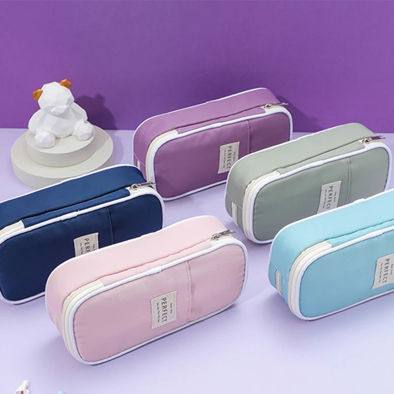 Custom logo bright color soft zipper children pencil case organizer promotional school pencil cases for kids 2024