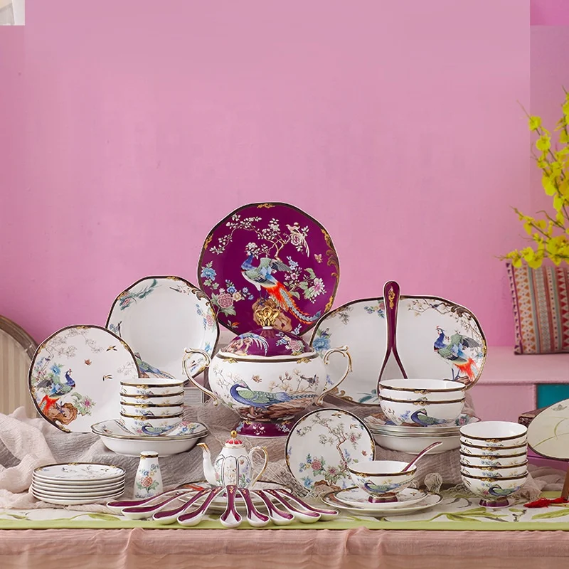High quality Chinese style ceramic dinnerware sets dishes and plates porcelain dinner set
