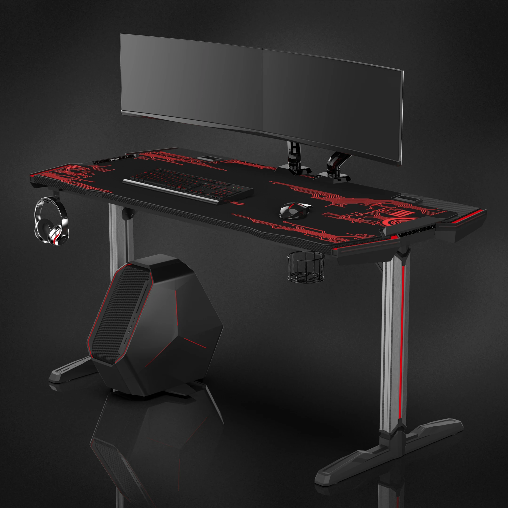 
2020 Galaxy I Latest design LED lighting large MDF carbon fiber texture gaming table PC computer gaming desk 