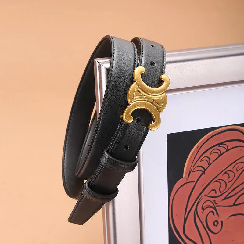 Wholesale Explosive Double C Triumph Belt Smooth Buckle Leather Belt Fashion Leather Thin Belt For Women