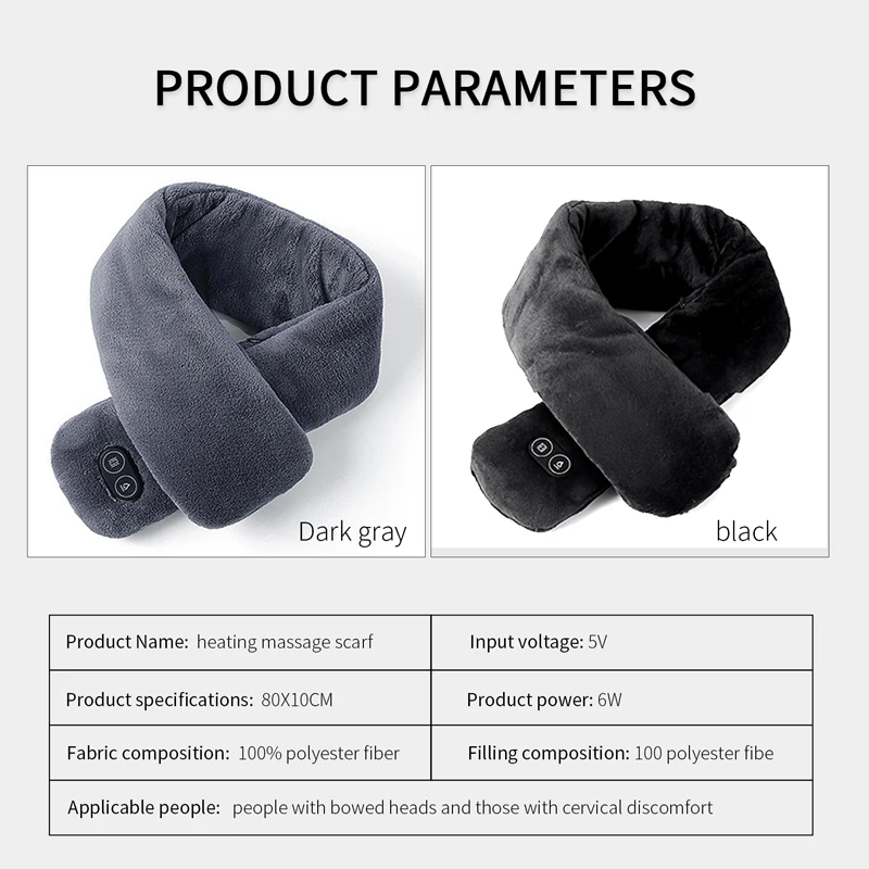 Fashion Smart Heated Neckerchief Winter Electric 3 Levels Temperature Warming Self Heating Scarf