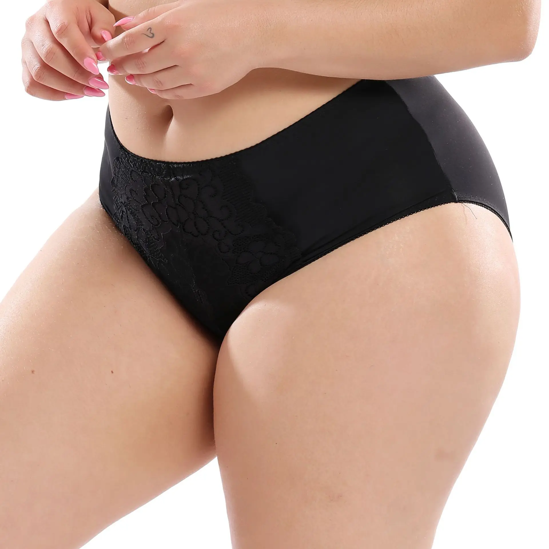 Women Solid Color With Traceless Design High Waist Panties Plus Size Lace Panties 5XL