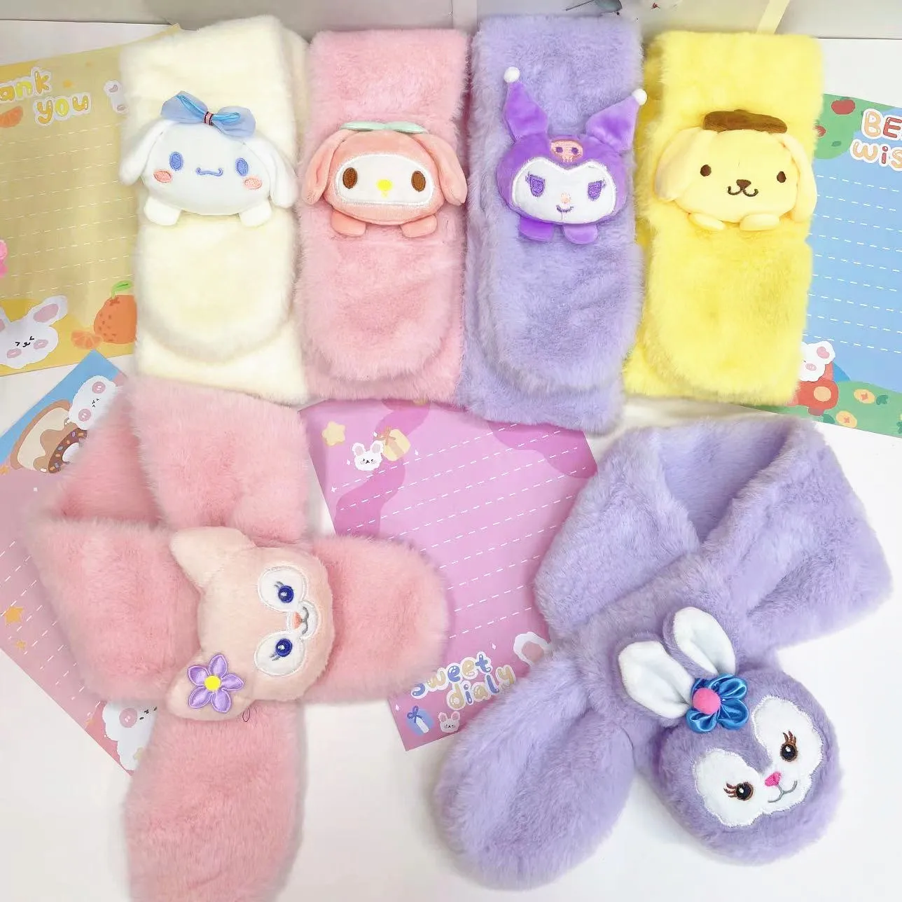 Junhui Sanrioed Kuromi осень-зима теплый шарф однотонный Детский шарф для маленьких мальчиков и девочек плюшевый шейный теплый шарф