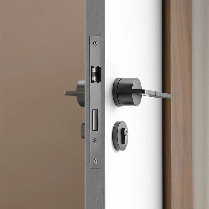 Fashion Design Grey Door Handle Zinc Alloy Bedroom Interior Door Lock Round Long Handle