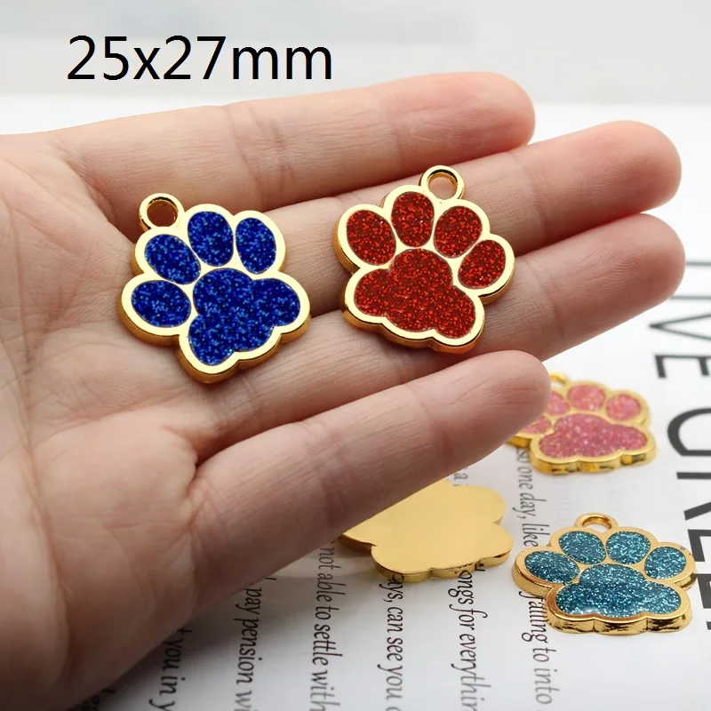 Multiple Choice Golden Metal Color Bling Enamel ID Tags Cat Dog Bear Paw Prints Charms Pendants Fit Key Chain Keyring Pet Collar