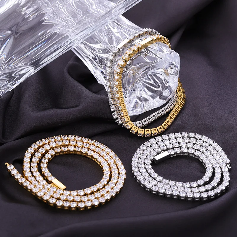 Copper material Moissanite100% Passed The Diamond GRA Certificate  Test Tennis Chain Men Necklaces