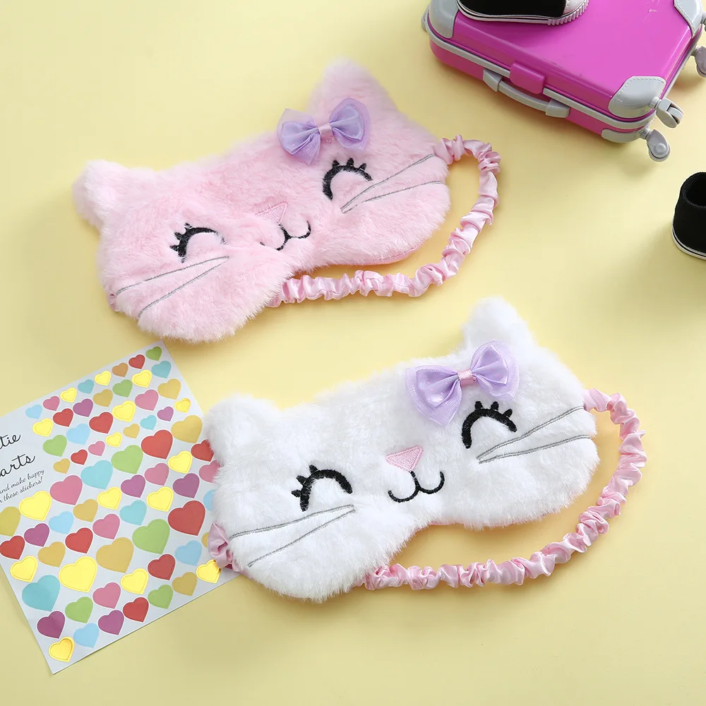 
Novelty cartoon Cat plush fluffy fuzzy blindfold sleep sleeping eye cover eye mask 