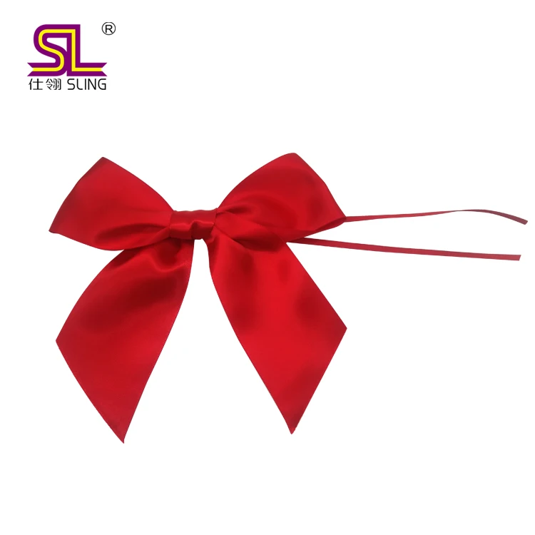 Pre Tied Polyester Satin Ribbon Bows With Gold Twist Tie For Gift Candy Chocolate Plastic Bag or Box Wrapping