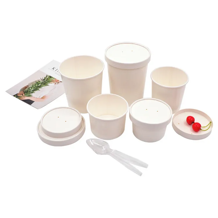 Manufacture Disposable 8OZ White Paper Ice Cream Cup  with  lids Yogurt Cup with lids  Industrial Packaging Food pcs