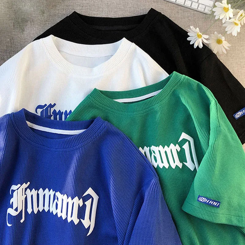 custom logo mens clothing manufacturers puff printing Embroidered tshirt embossed Waffle pattern Fabric cotton t shirt design