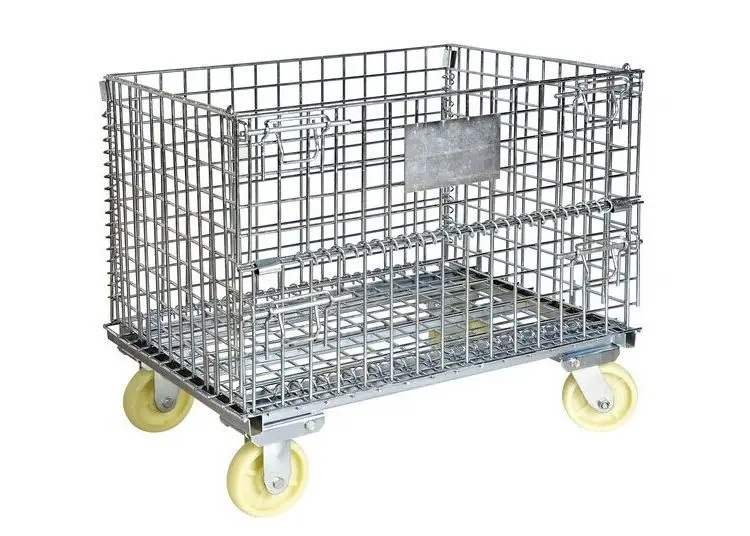 Material Handling Container Rigid Welded Industrial Warehouse Metal Wire Lockable Storage Cage With Wheels