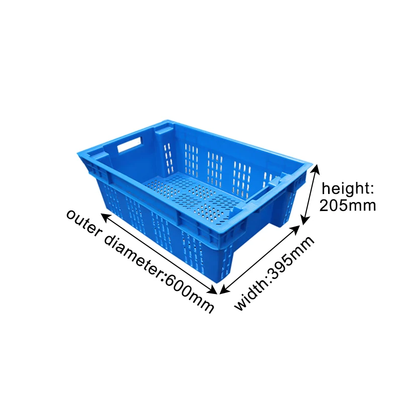 LK600-205 Heavy Duty Plastic Crate Foldable and Stackable Dislocation Box with Mesh and Solid Styles Basket Design for Storage