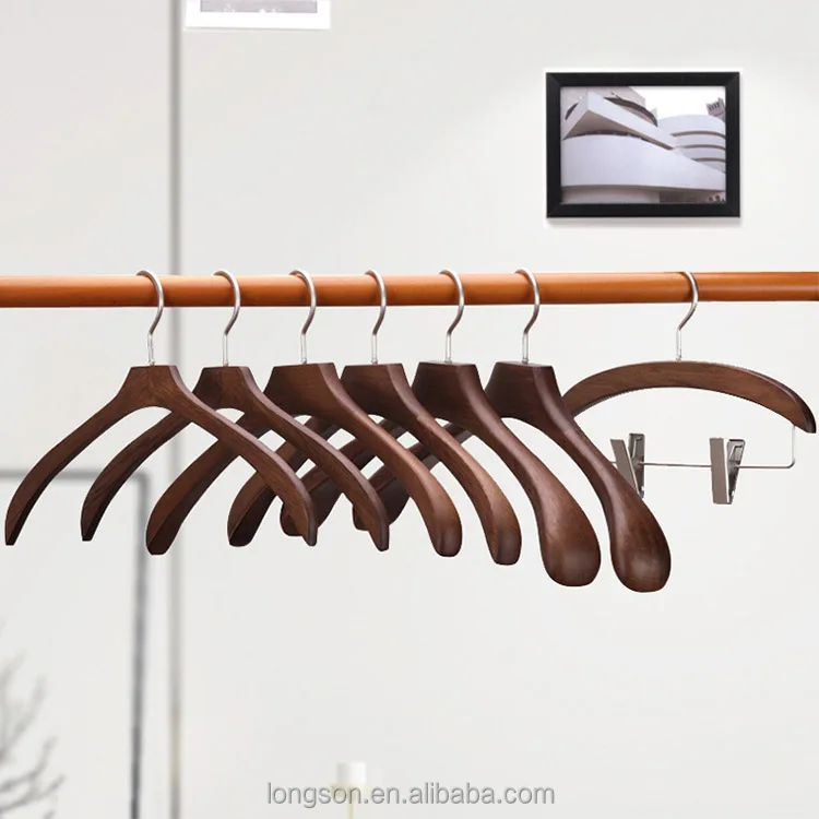 Cherry Mahogany Solid Timber Walnut Wooden Clothes Hangers With Logo for Hotel