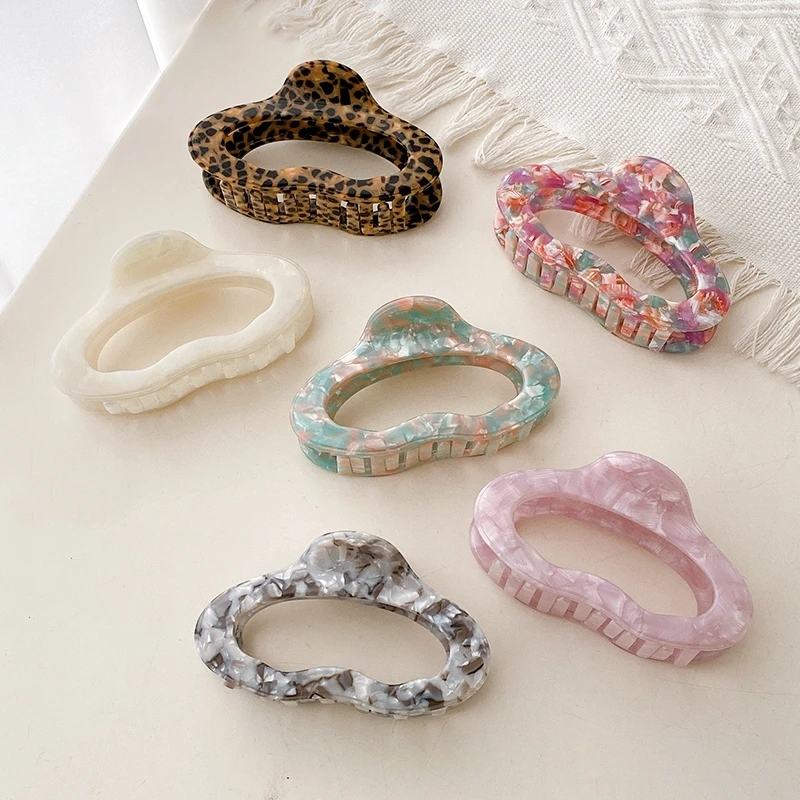 4mm Thickened Cellulose Acetate Large Size 11cm Leopard Hair Claw Clip Nonslip Marble Circle Claws Clip for Thick Hair