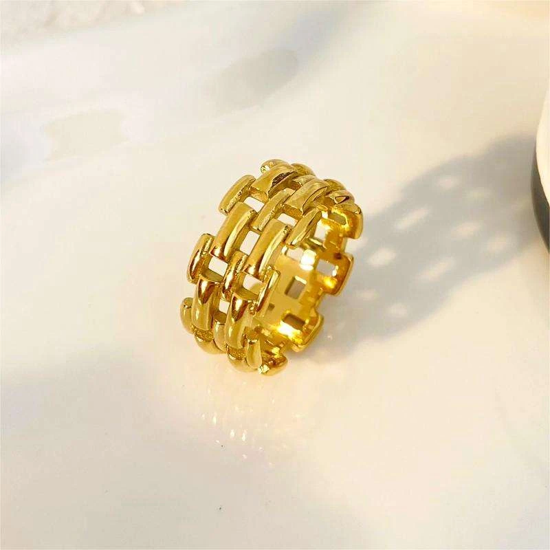 Minimalist Vintage 18K PVD Gold Plated Stainless Steel Ring Hollowed Bars Design for Wedding Engagement or Gift in 2024