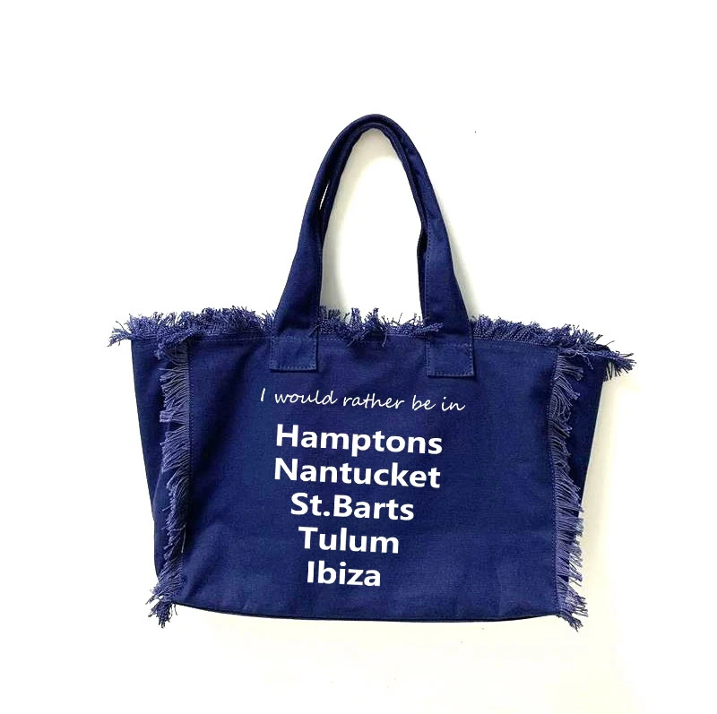 SPRING AND SUMMER CANVAS FRINGE TOTE SHOPPING BAG FOR BEACH