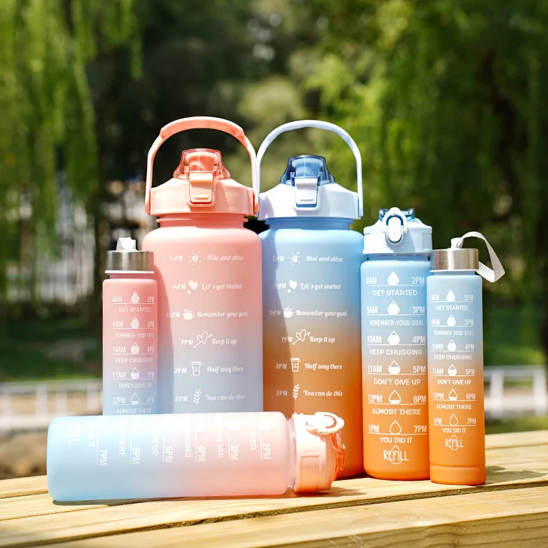 2 л 3 в 1 одна бутылка для напитков Juego De Botellas Agua набор шт. Мотивационная походная пластиковая воды с соломенной крышкой