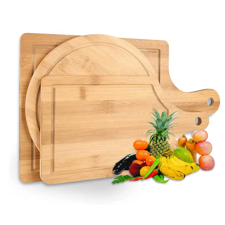 Hot Selling Kitchen Wooden Chopping Block Bamboo Cutting Board Round Pizza Plate Wood Pizza Peel