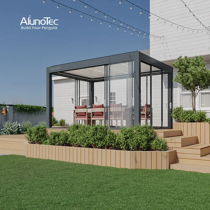 Motorized Electric Folding Louvered Roof Bioclimatic Outdoor Aluminum Pergola Price Gazebo