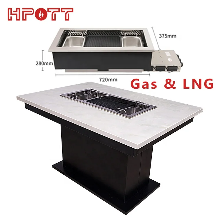 Custom Propane LNG LPG Catering Smokeless Indoor Korean BBQ Grill Gas Hot Pot Table For Restaurant