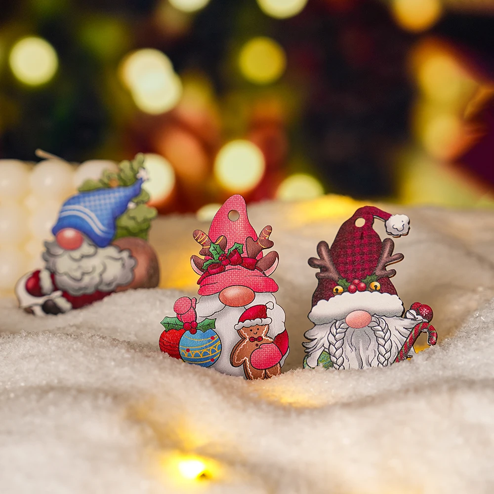 36pcs New Year Christmas Gnome Wooden Pendant Decorations Gift Navidad Happy New Year 2025