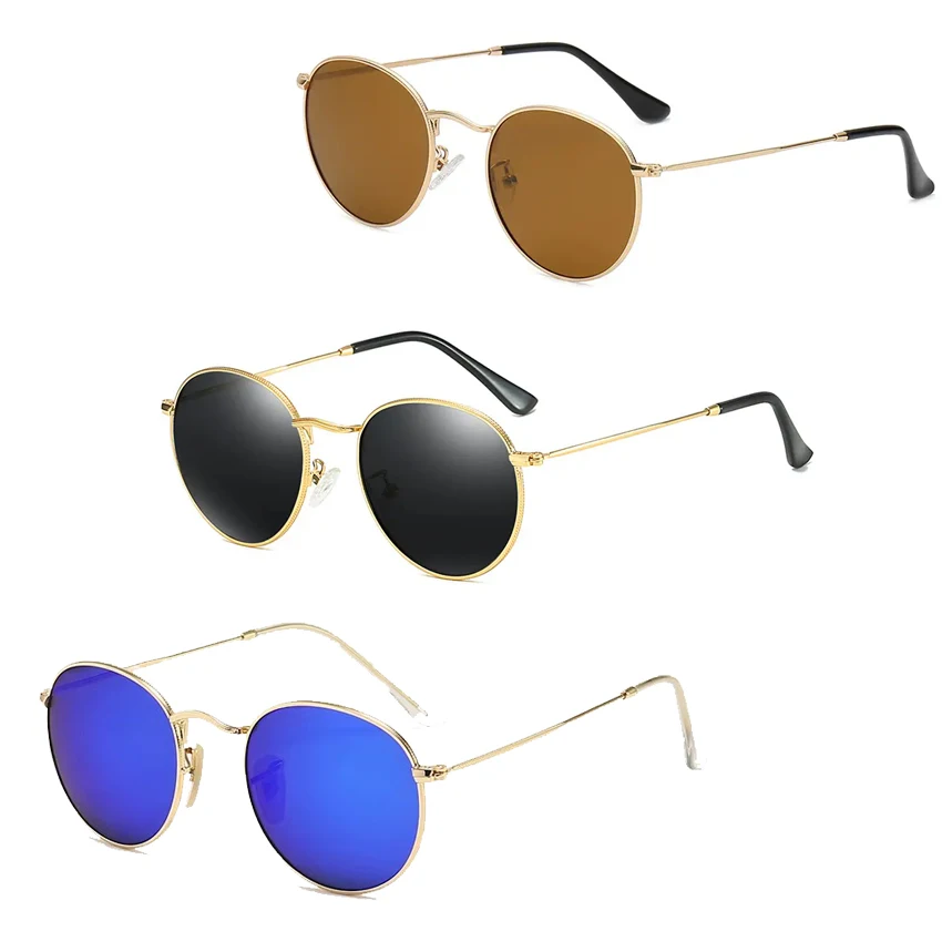 Metal Round Frame 3447 occhiali da sole wholesale Top quality latest UV400 round real glass lenses sunglasses unisex
