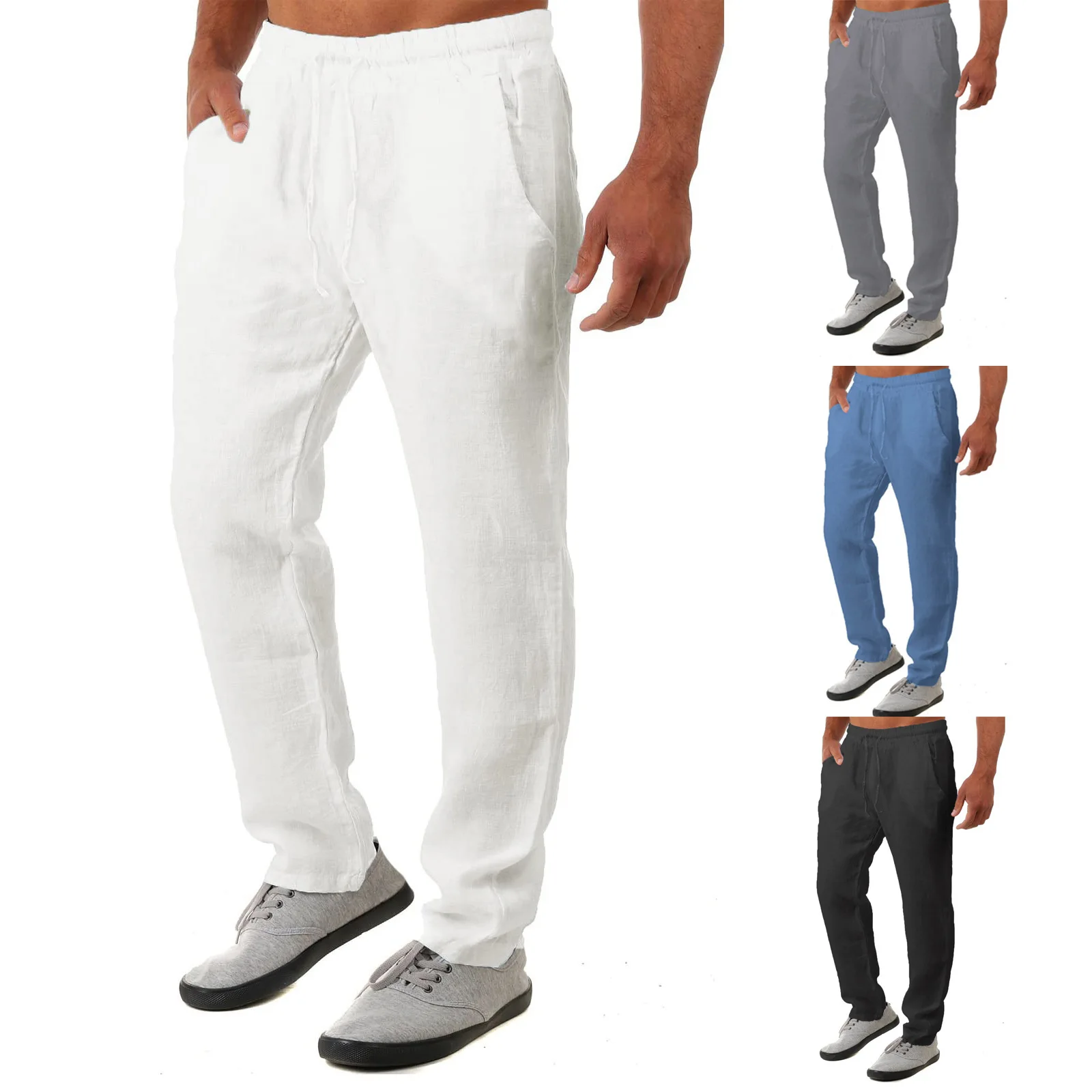 Solid Color Cotton And Linen Straight-leg Trousers Sportswear Breathable Man Loose Sports Casual Pants
