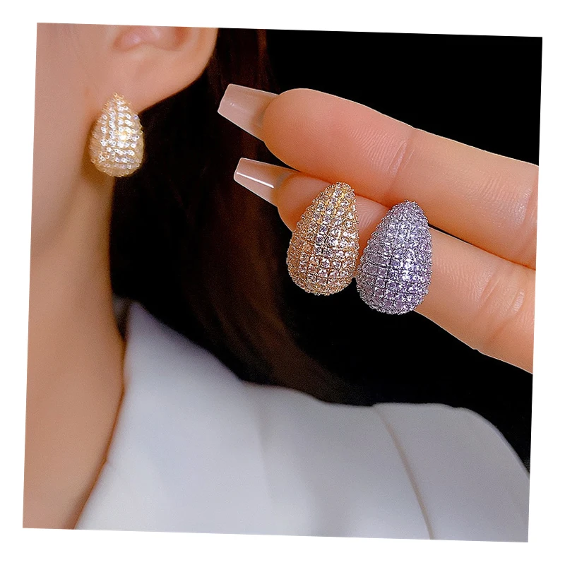 Fashion Niche High-End Temperament Light Luxury Exquisite Water Drop Zircon Bean 925 Silver Needle Earrings For Women
