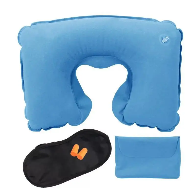 Custom Logo U-shape Inflatable Neck Pillow Set Airline amenity kit