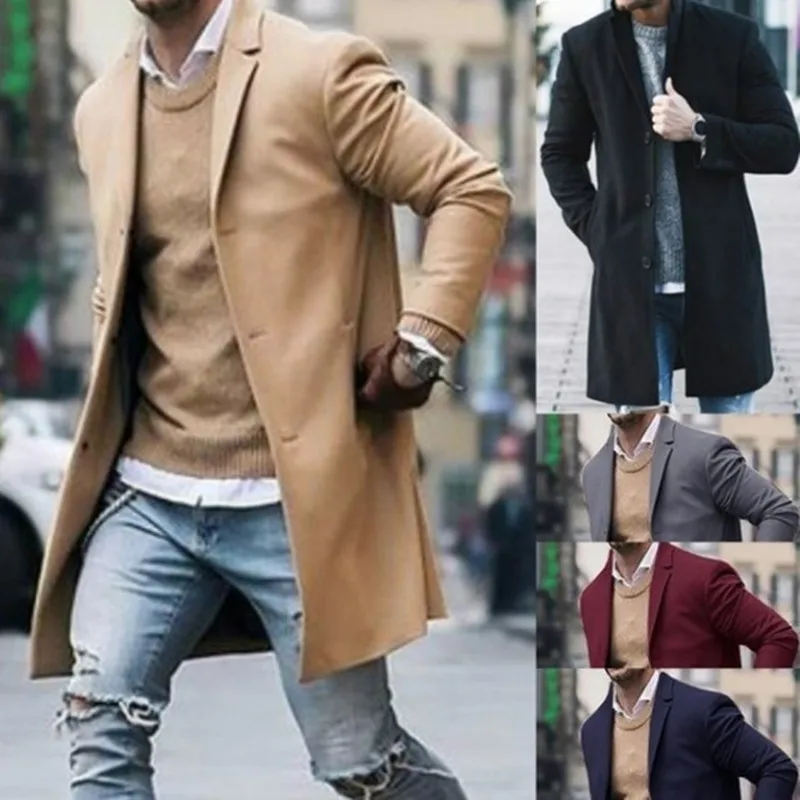 long faux shearling coat 2021 winter wholesale casual long trench coat men clothing single breasted formal men s jackets coats