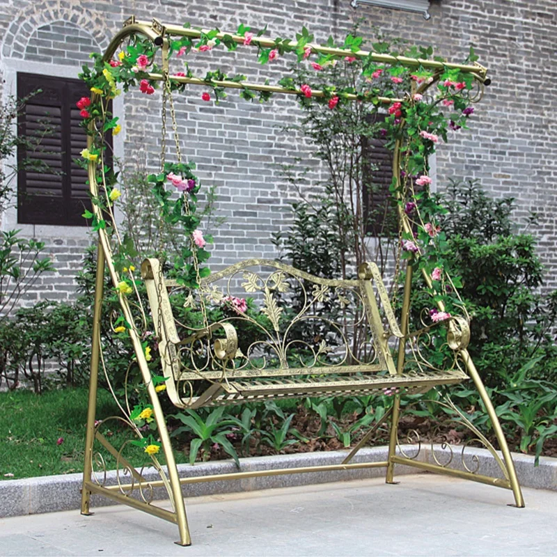 Outdoor Swing Rocker Leisure Garden Iron Hanging Chair Adults Park Balcony Metal Skeleton Double Hanging Chair With Awning