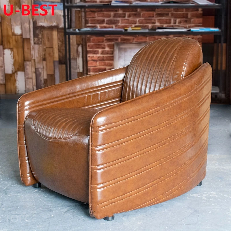 U-Best  Classic European Vintage Distressed Leather Home Living Room Leather Chair Leisure High Back Tiger Chair