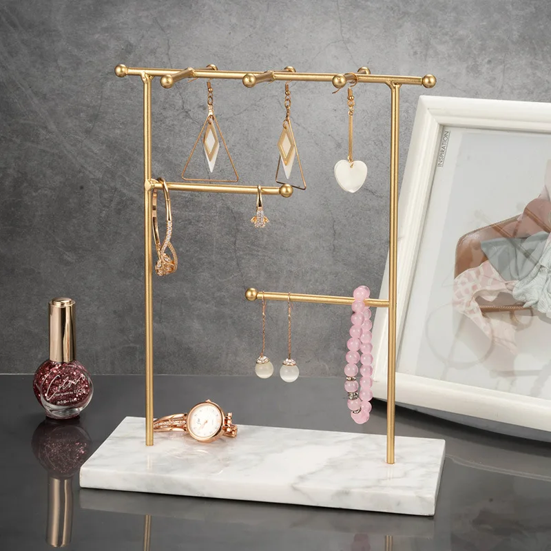 Высококачественная Подставка для ювелирных изделий Подвесные серьги демонстрация золотых металлическая подставка с мраморной основой