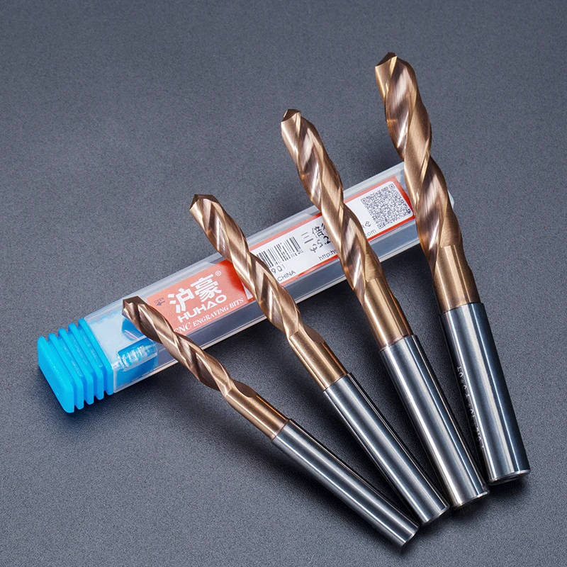 HUHAO HRC65 spiral twist milling cutter metal drill hole bits carbide coated cnc milling end mills H0100901