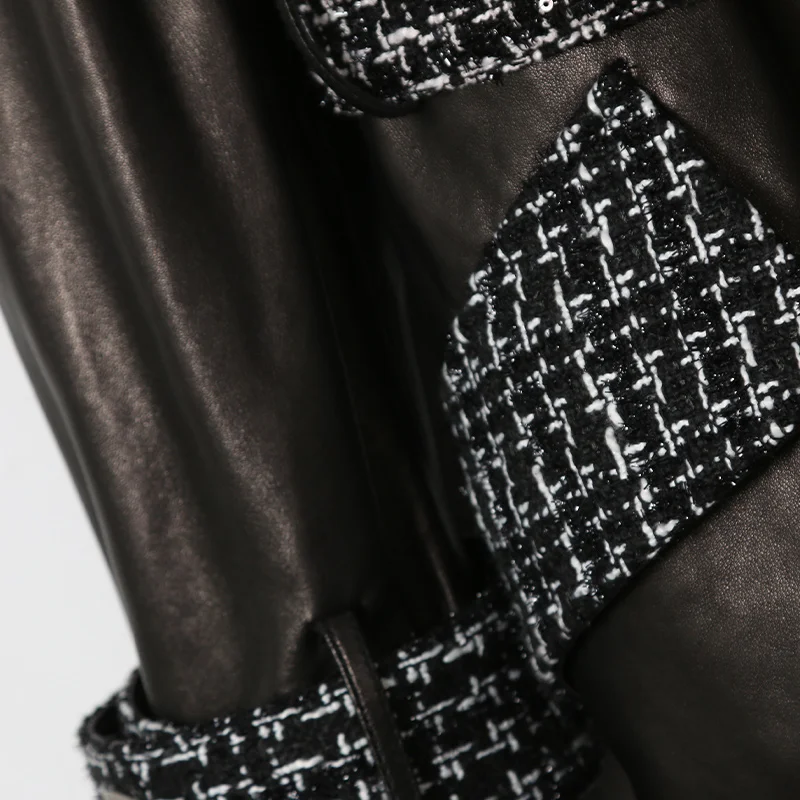 wholesales leather  price motorcycle leather jacket women fur long coat  with belt can custom plus size